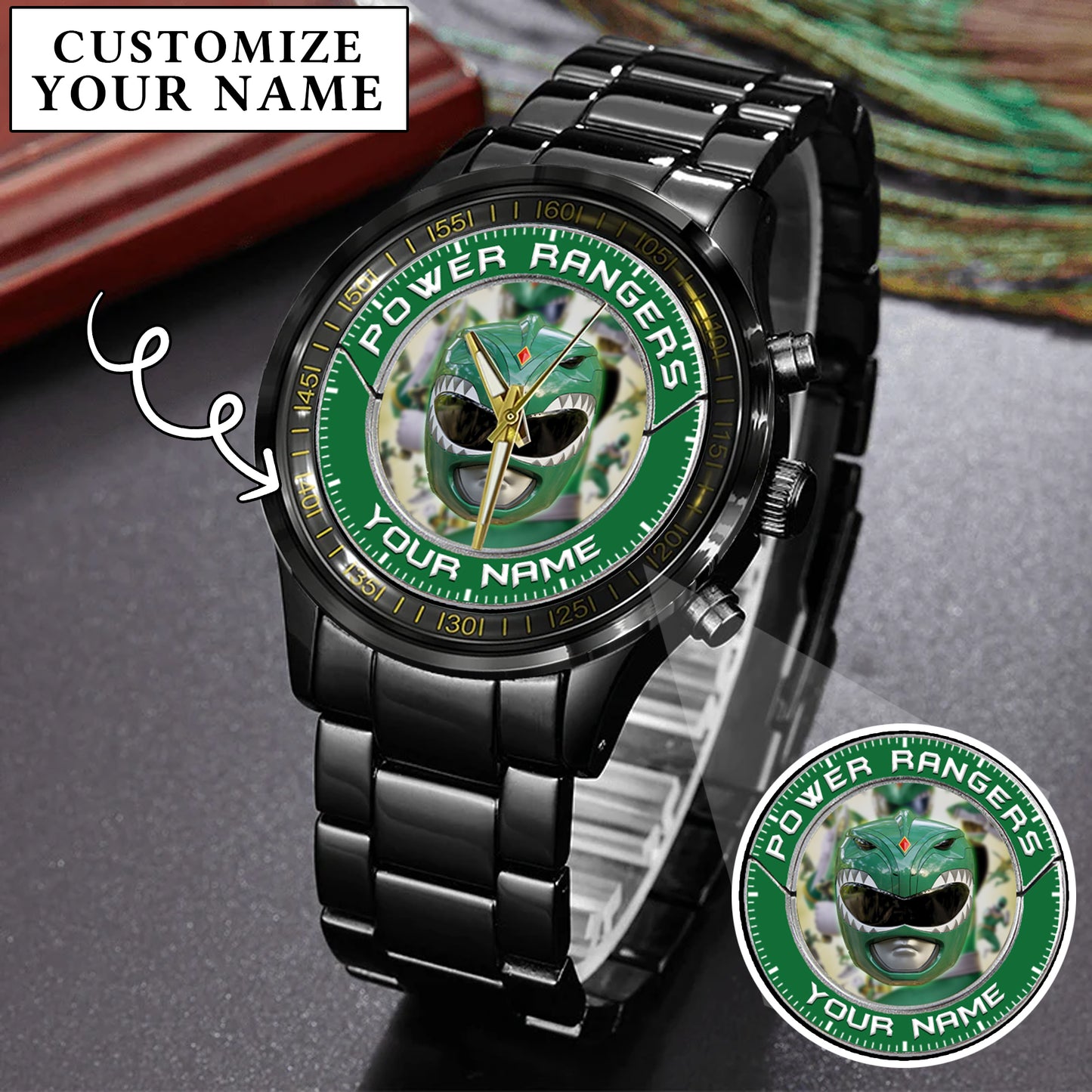 Mighty Morphin Power Rangers Green Ranger Helmet Custom Name Watch