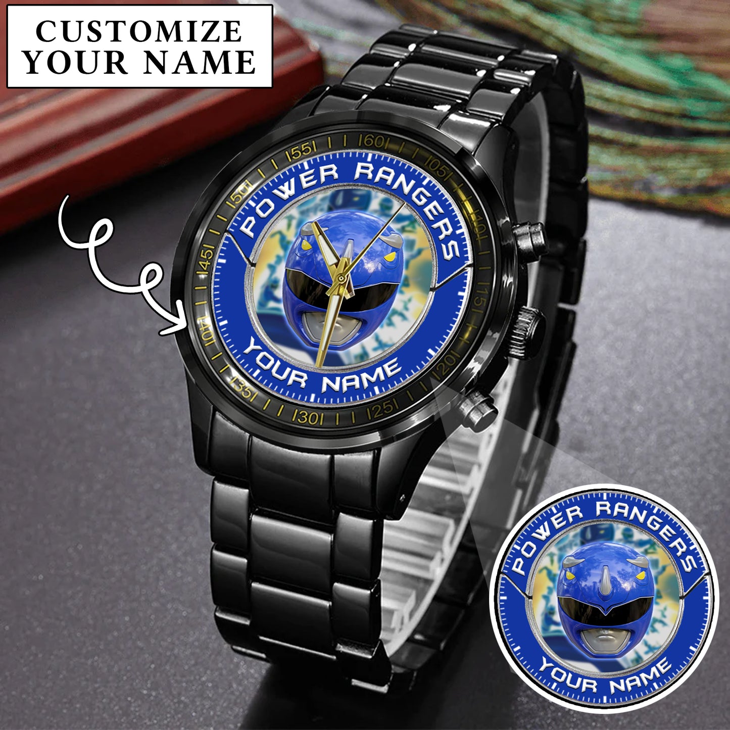 Mighty Morphin Power Rangers Blue Ranger Helmet Custom Name Watch