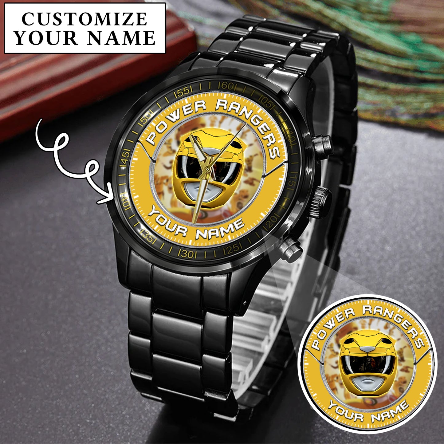 Mighty Morphin Power Rangers Yellow Ranger Helmet Custom Name Watch