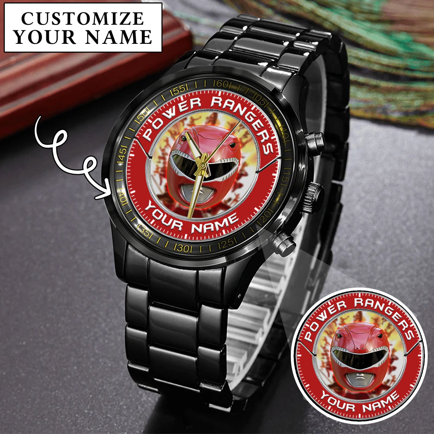 Mighty Morphin Power Rangers Red Ranger Helmet Custom Name Watch