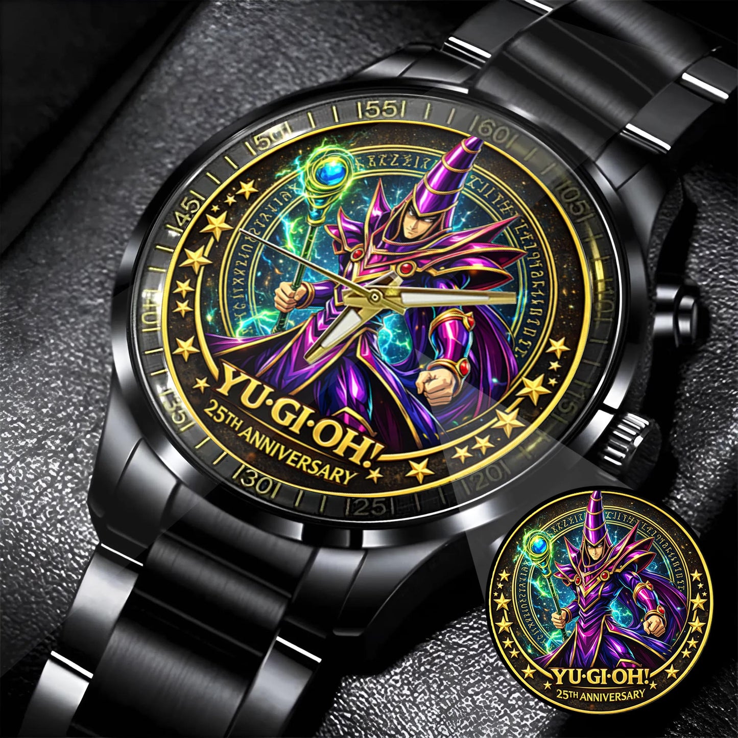 Anime Yugioh 25th Anniversary Coin The Dark Magician Custom Watch
