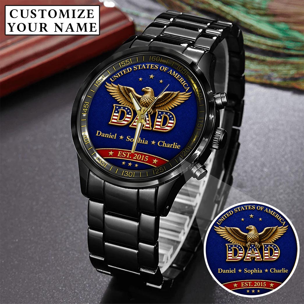 Personalized EST & Names for Independence Day Dad Watch