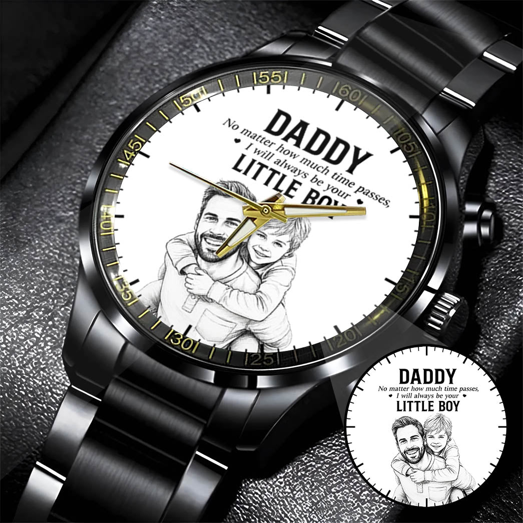 Personalized Photo Pencil Drawing Daddy Father Little Boy Watch