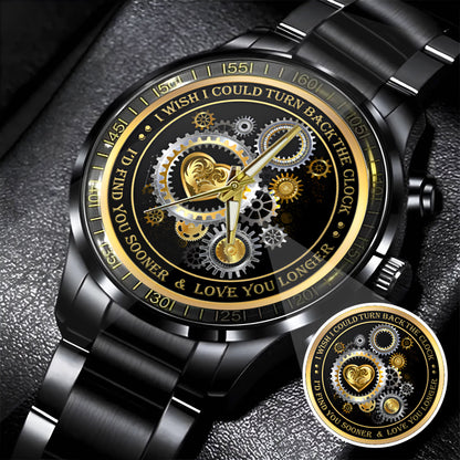 Personalized Gold Gear Heart Watch – Romantic Custom Quote Watch for Husband, Boyfriend, Anniversary & Valentine’s Day