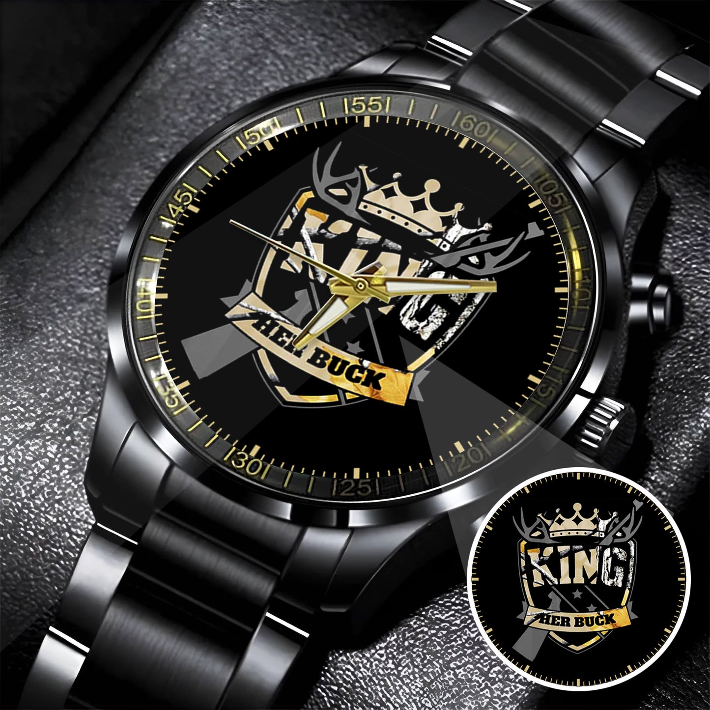 King & Queen Couple Watch Set – “Her Buck & His Doe” Matching Crown Watches – Romantic Gift for Couples