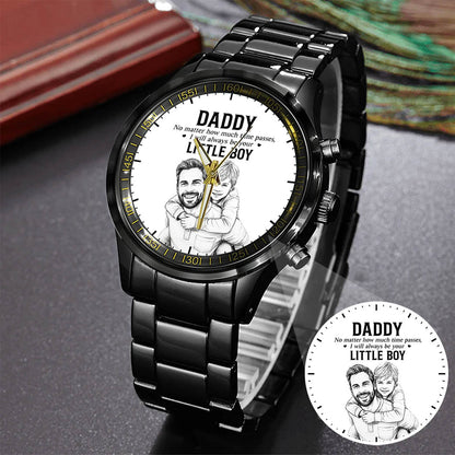 Personalized Photo Pencil Drawing Daddy Father Little Boy Watch