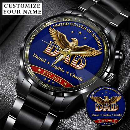 Personalized EST & Names for Independence Day Dad Watch