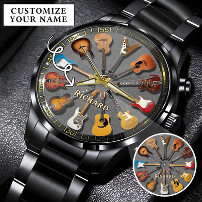 Personalized Guitar Lover Watch – Custom Name Timepiece with 12 Guitar Designs | Perfect Gift for Musicians & Music Fans