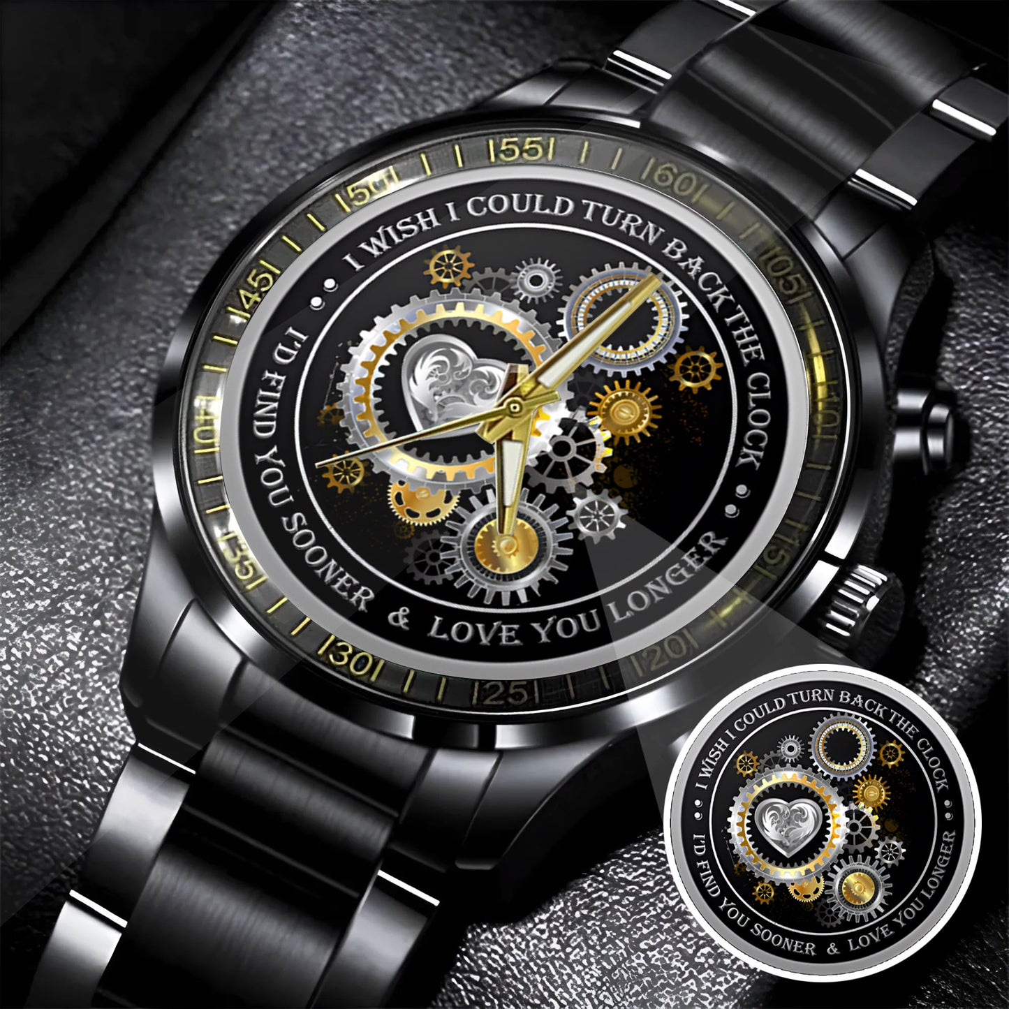 Personalized Silver Gear Heart Watch – Romantic Custom Quote Watch for Husband, Boyfriend, Anniversary & Valentine’s Day