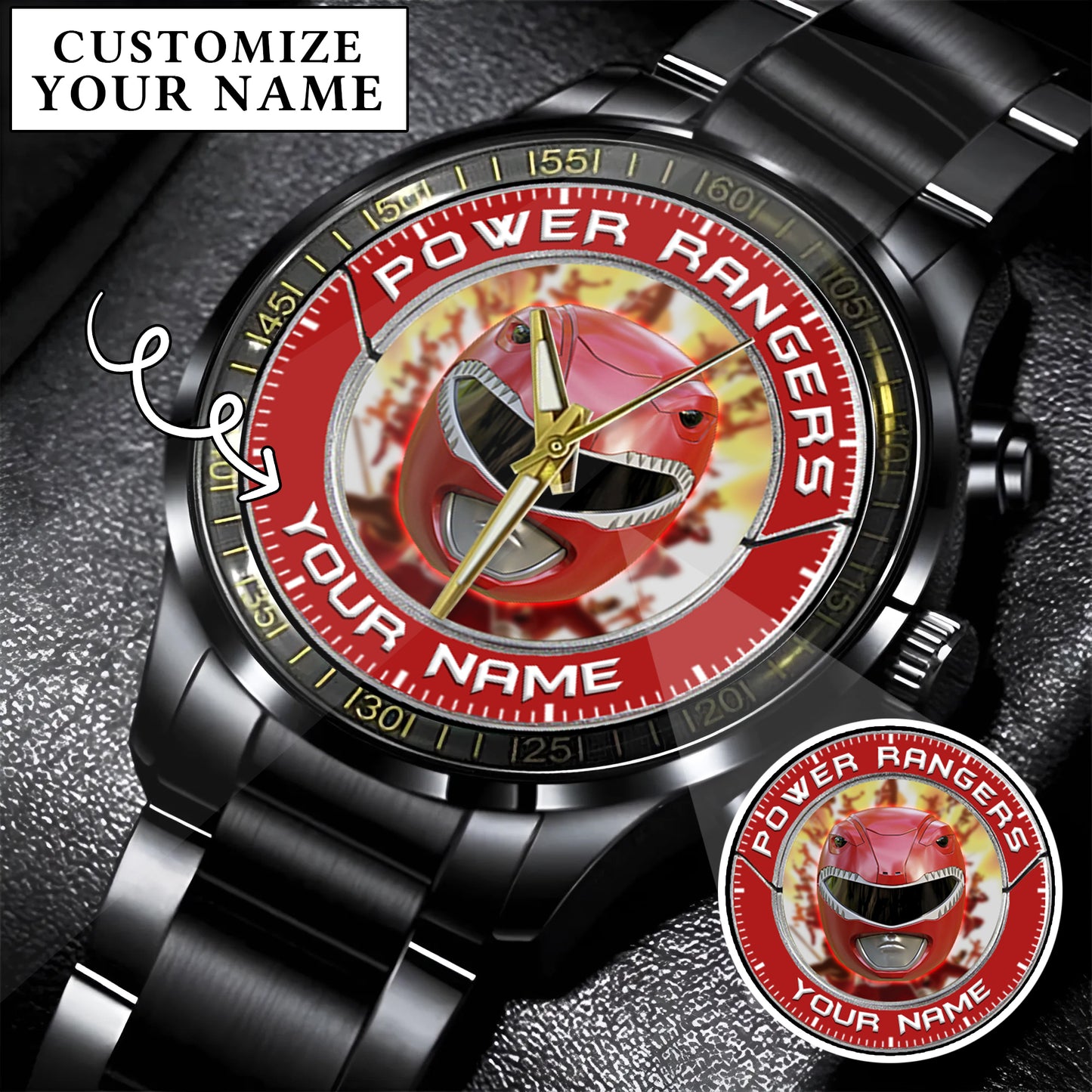 Mighty Morphin Power Rangers Red Ranger Helmet Custom Name Watch