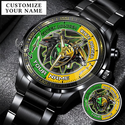 Mighty Morphin Power Rangers Green-White Ranger Tommy Oliver Custom Name Watch