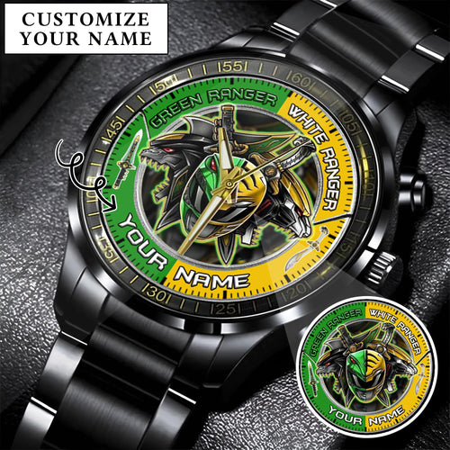 Mighty Morphin Power Rangers Green-White Ranger Tommy Oliver Custom Name Watch