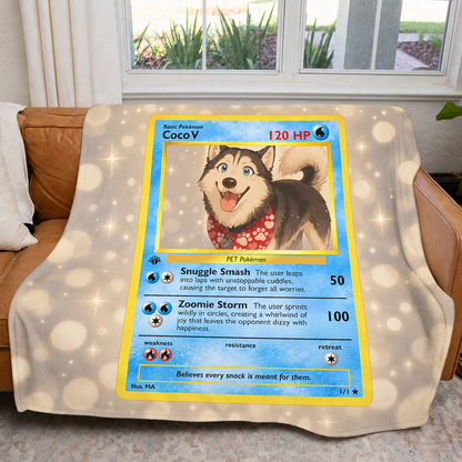 Personalized Pet Dog Cat Trading Card Extended Art Fleece Blanket – Custom Photo, Name & Detail