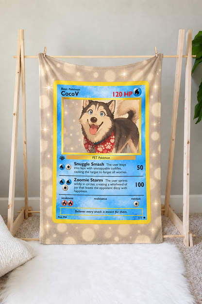 Personalized Pet Dog Cat Trading Card Extended Art Fleece Blanket – Custom Photo, Name & Detail