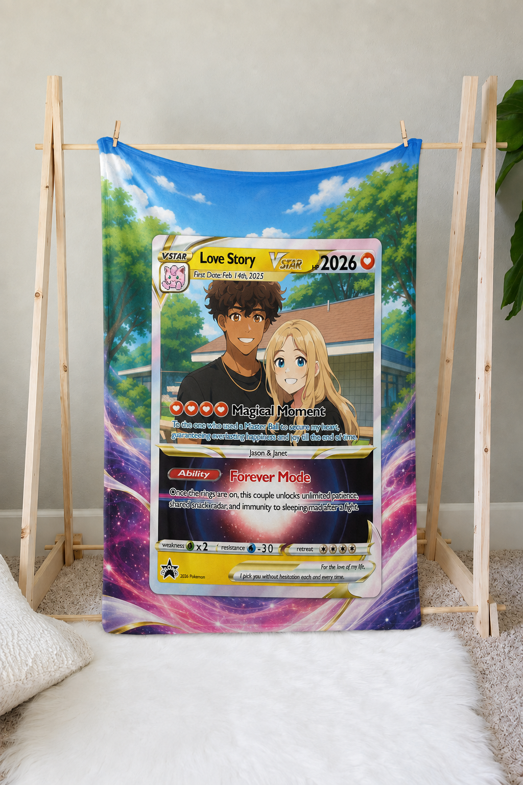 Personalized Family Couple Friend Extended Art Fleece Blanket – Custom Photo, Names & Date