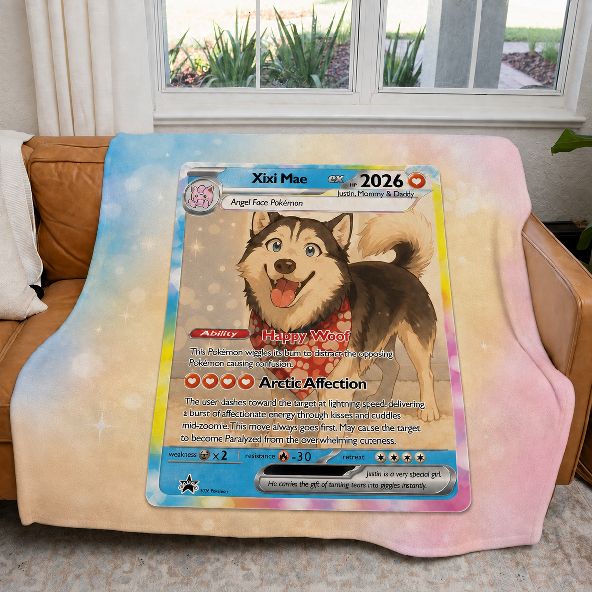 Personalized Pet Dog Cat Trading Card Extended Art Fleece Blanket – Custom Photo, Name & Details