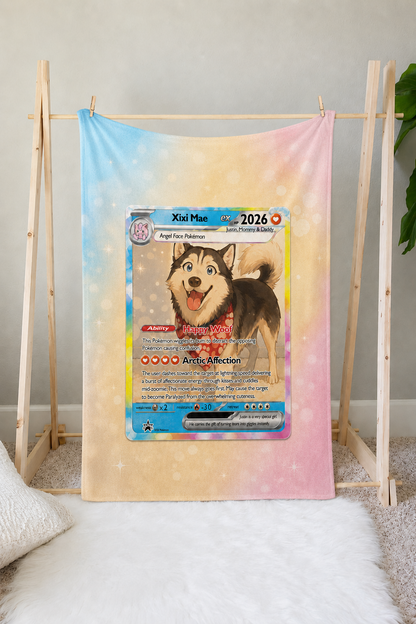 Personalized Pet Dog Cat Trading Card Extended Art Fleece Blanket – Custom Photo, Name & Details