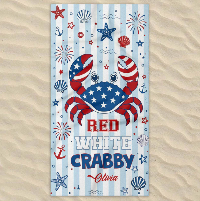 Personalized Grab Beach Towel Custome Name Patriotic Gift