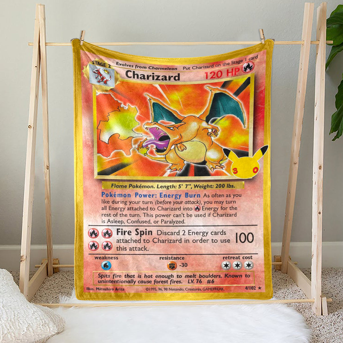 PKM Charizard 30th Celebration Fleece Blanket