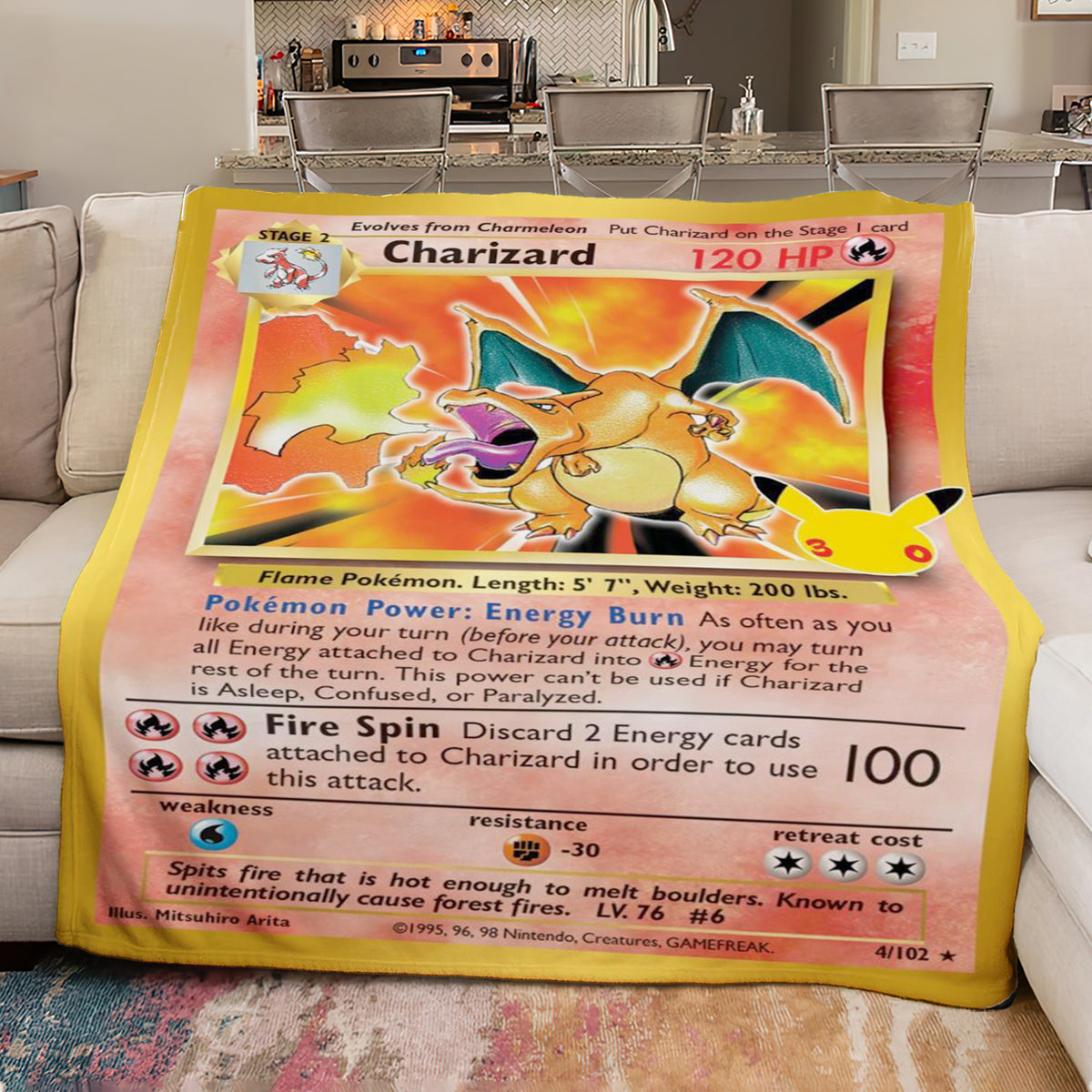 PKM Charizard 30th Celebration Fleece Blanket
