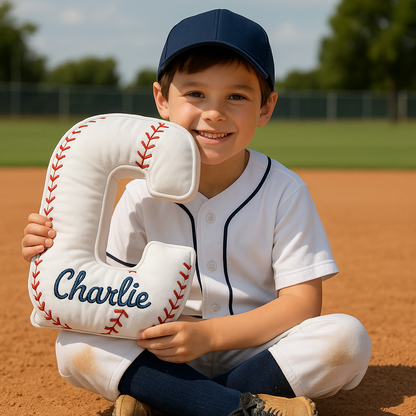 Personalized Baseball Letter 3D Embroidered-Effect Printed Pillow With Custom Name For Sports Fans