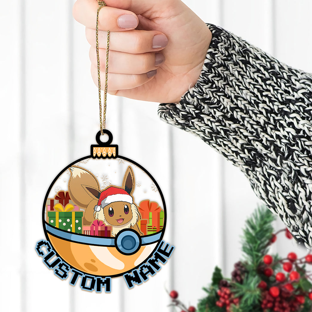 Personalized Eevee Pokeball Christmas Custom Name Ornament