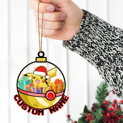 Personalized Pikachu Pokeball Christmas Custom Name Ornament