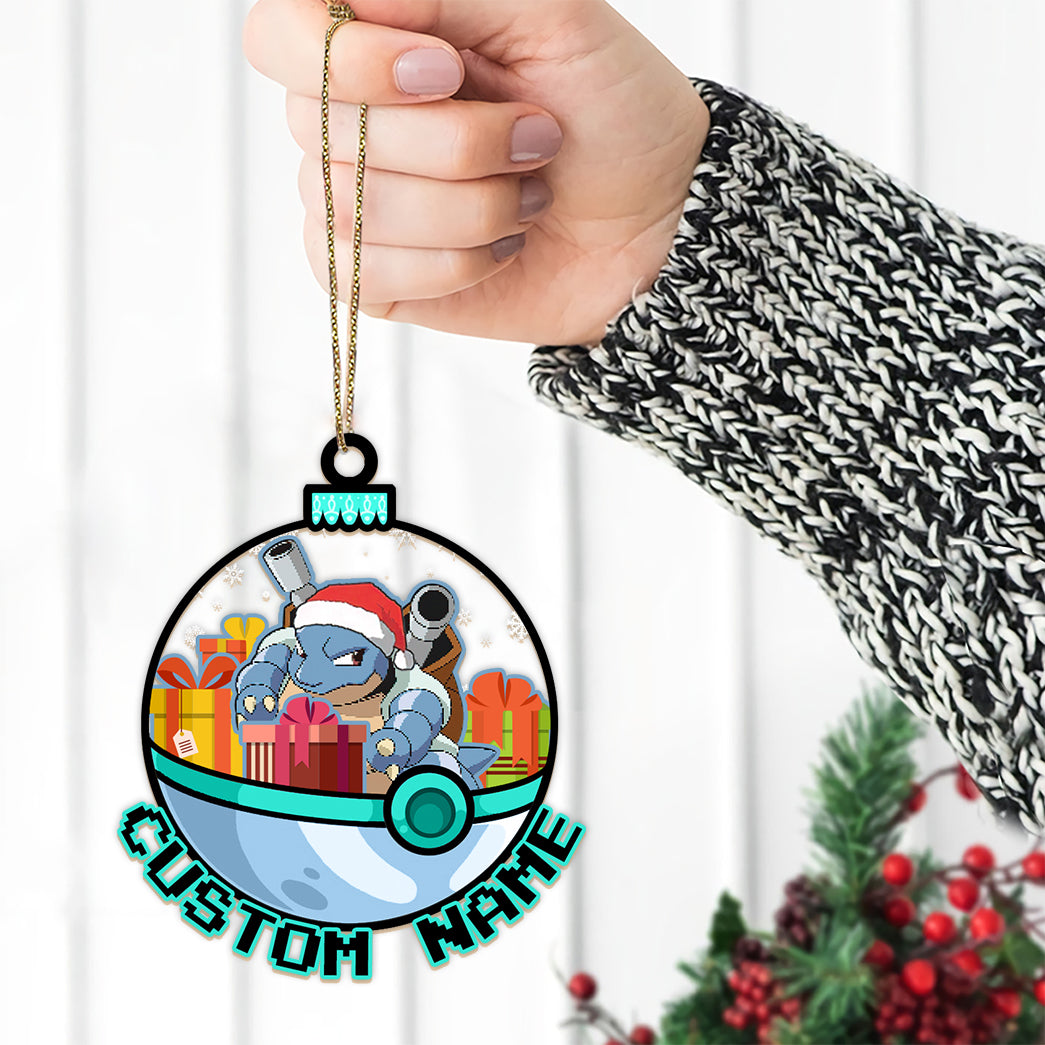 Personalized Blastoise Pokeball Christmas Custom Name Ornament