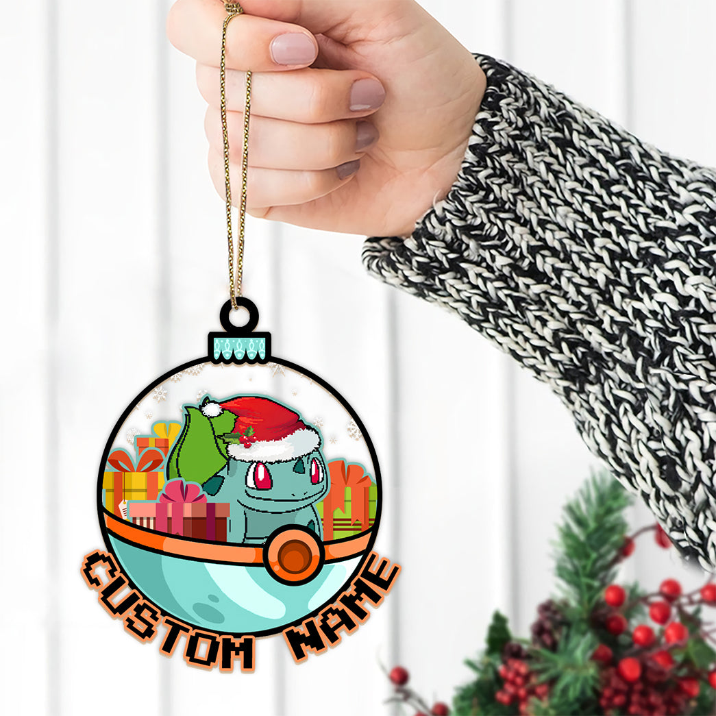 Personalized Bulbasaur Pokeball Christmas Custom Name Ornament