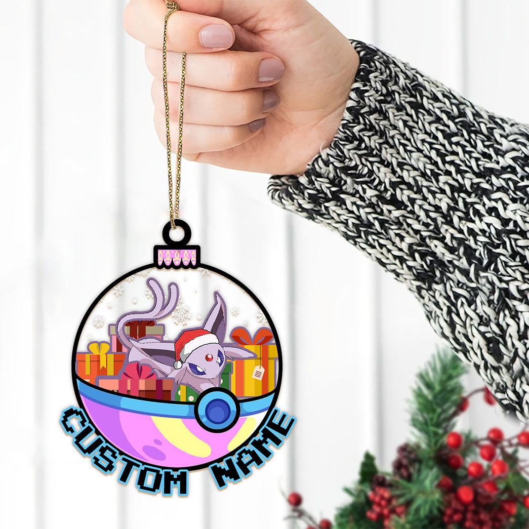 Personalized Espeon Pokeball Christmas Custom Name Ornament