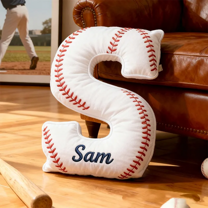 Personalized Baseball Letter 3D Embroidered-Effect Printed Pillow With Custom Name For Sports Fans