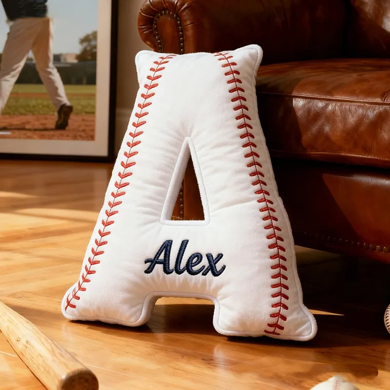 Personalized Baseball Letter 3D Embroidered-Effect Printed Pillow With Custom Name For Sports Fans