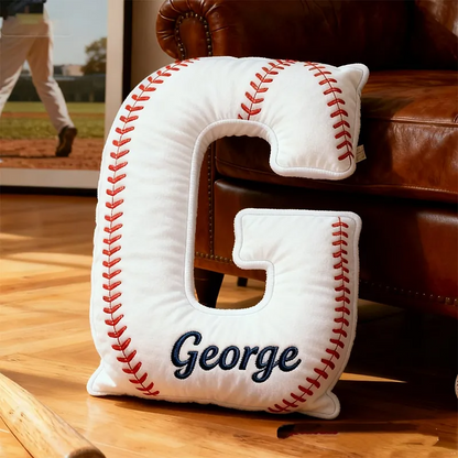 Personalized Baseball Letter 3D Embroidered-Effect Printed Pillow With Custom Name For Sports Fans