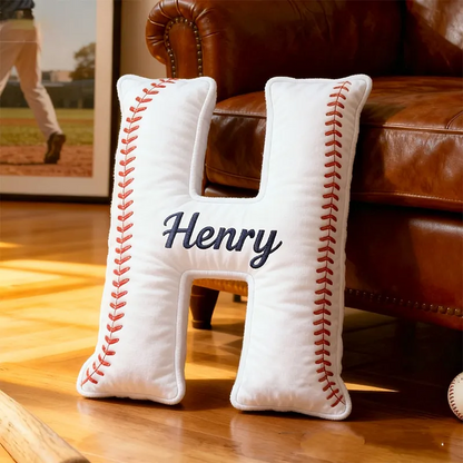 Personalized Baseball Letter 3D Embroidered-Effect Printed Pillow With Custom Name For Sports Fans
