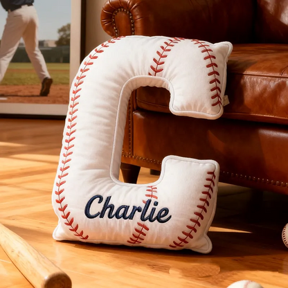 Personalized Baseball Letter 3D Embroidered-Effect Printed Pillow With Custom Name For Sports Fans