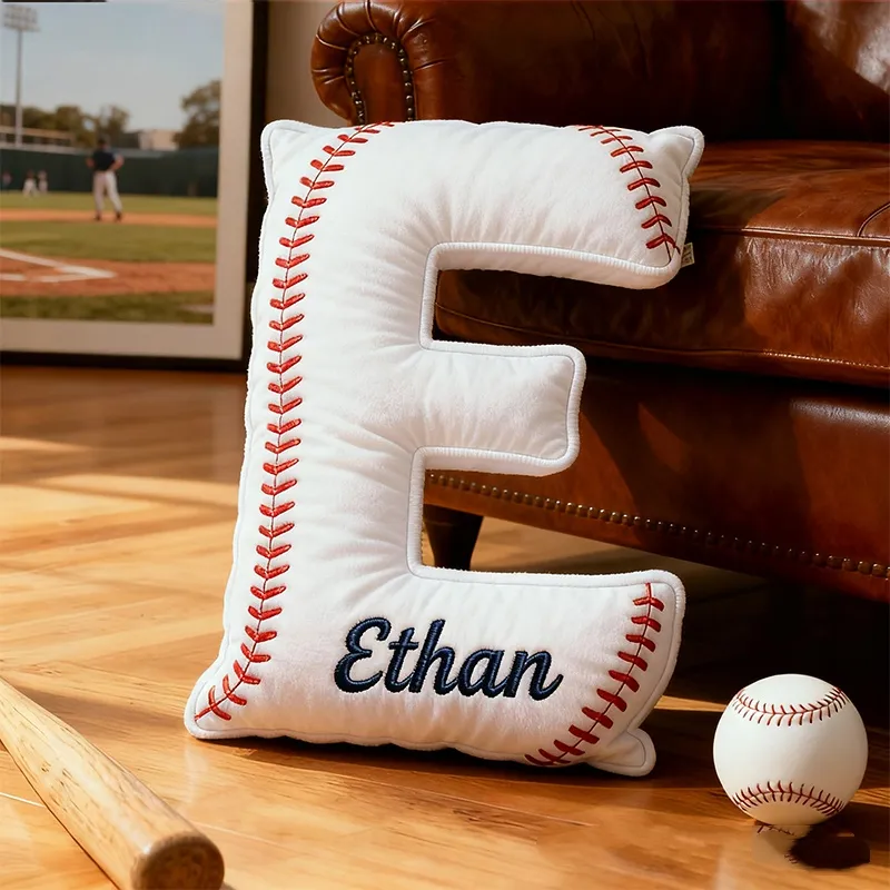 Personalized Baseball Letter 3D Embroidered-Effect Printed Pillow With Custom Name For Sports Fans