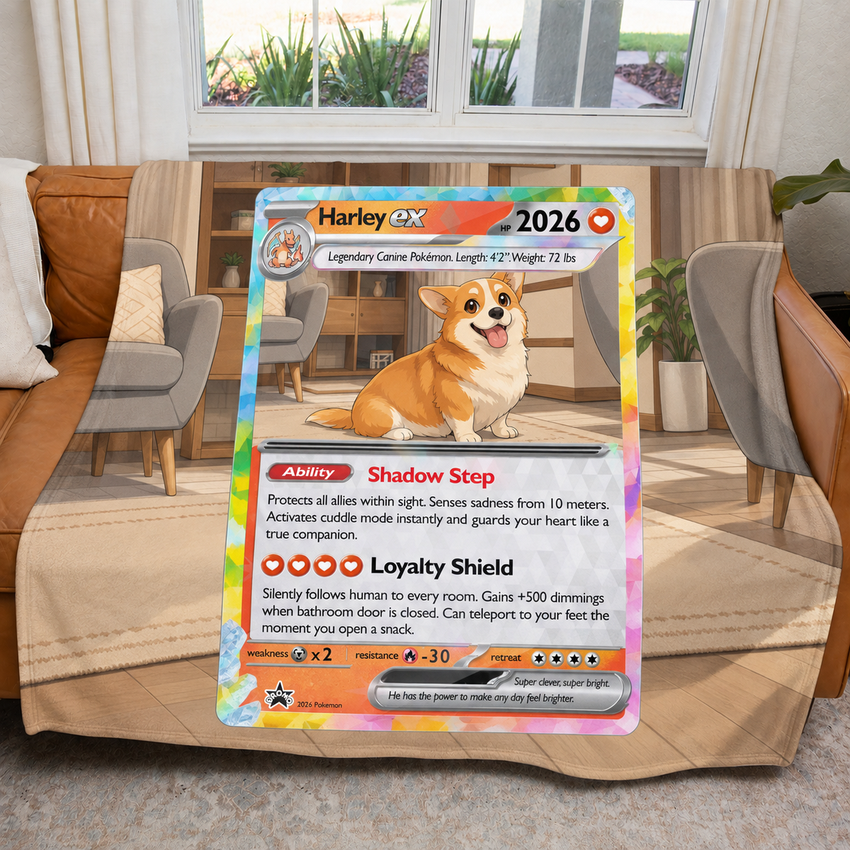 Personalized Pet Dog Cat Trading Card Extended Art Fleece Blanket – Custom Photo, Name & Details