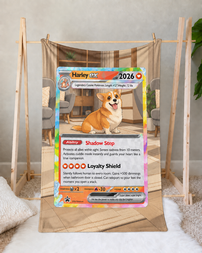 Personalized Pet Dog Cat Trading Card Extended Art Fleece Blanket – Custom Photo, Name & Details