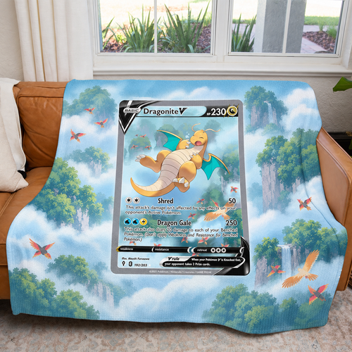 Dragonite V PKM Extended Artwork Pokemon Fleece Blanket