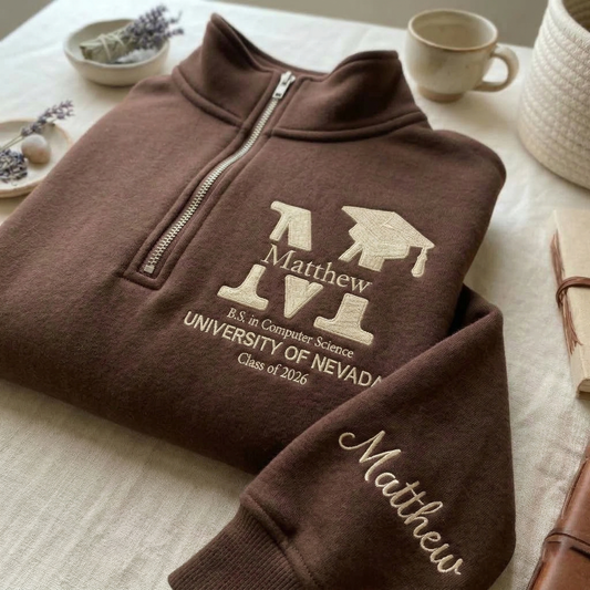 Personalized Graduation Quarter-Zip Sweatshirt – University Edition Hoodie Sweatshirt T-Shirt