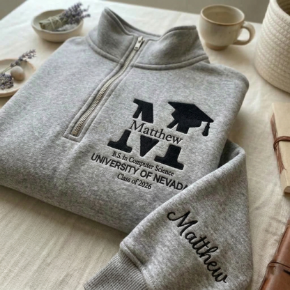 Personalized Graduation Quarter-Zip Sweatshirt – University Edition Hoodie Sweatshirt T-Shirt