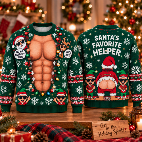 Christmas Funny Hoho Hold My Beer Ugly Sweatshirt