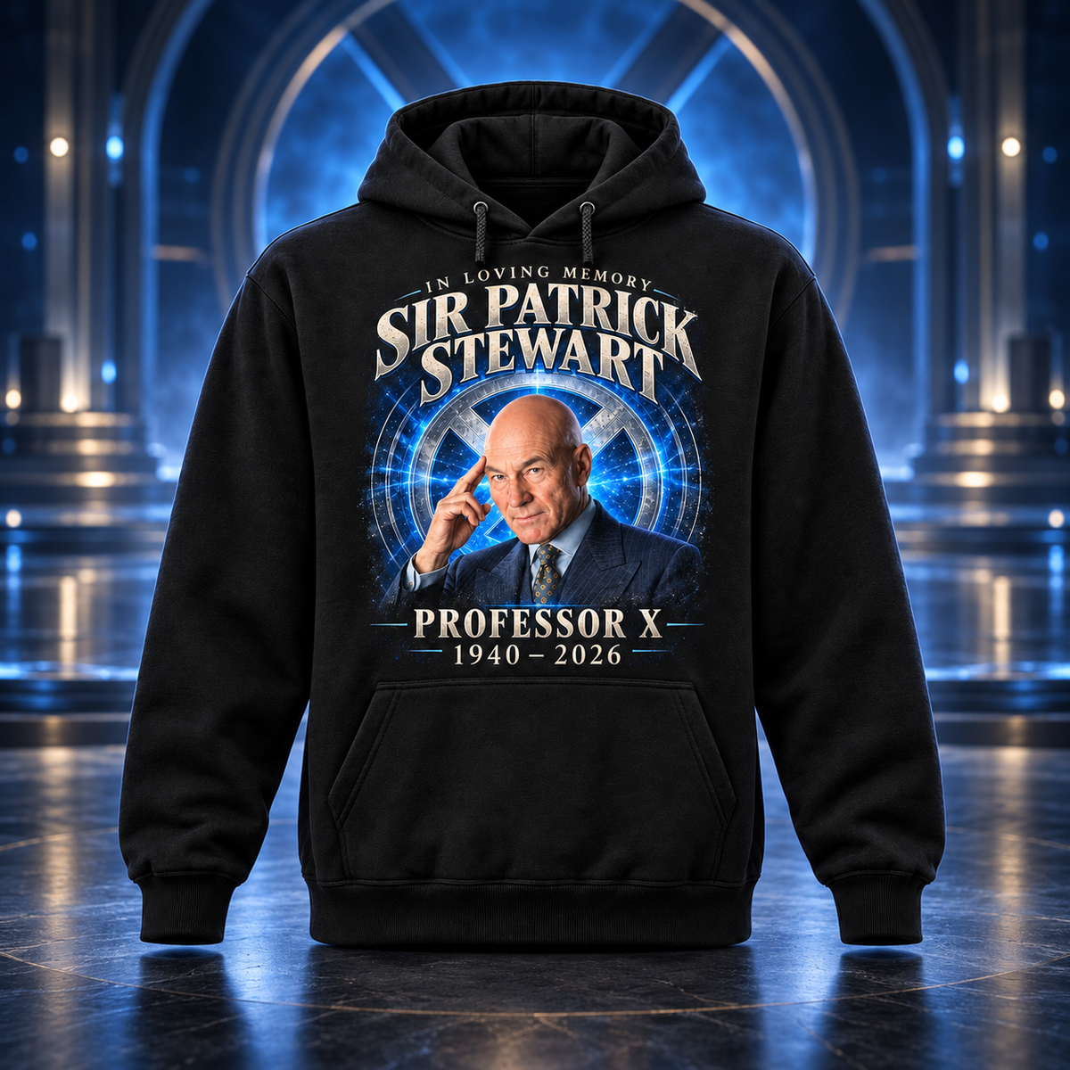 Professor X Tribute Hoodie, Black Graphic Pullover