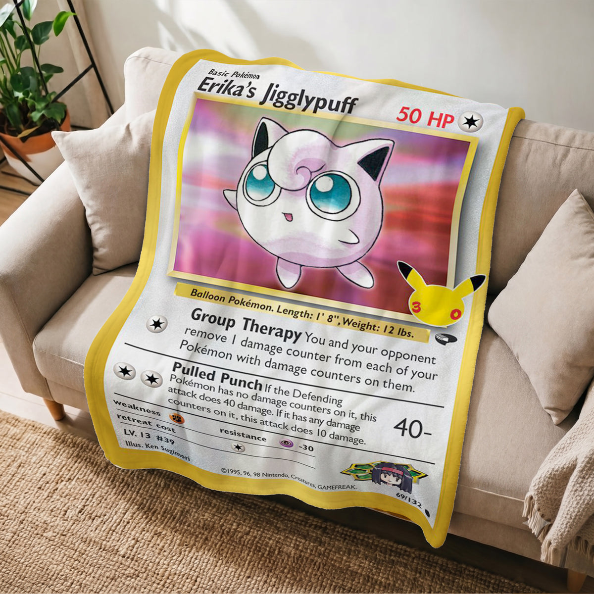 PKM Erika's Jigglypuff 30th Celebration Fleece Blanket