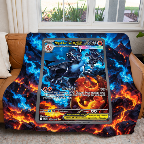 Mega Charizard X EX PKM Extended Artwork Pokemon Fleece Blanket