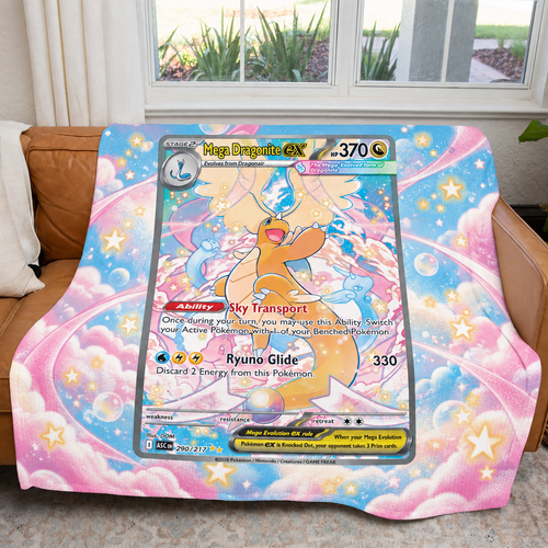 Mega Dragonite Ex PKM Extended Artwork Pokemon Fleece Blanket
