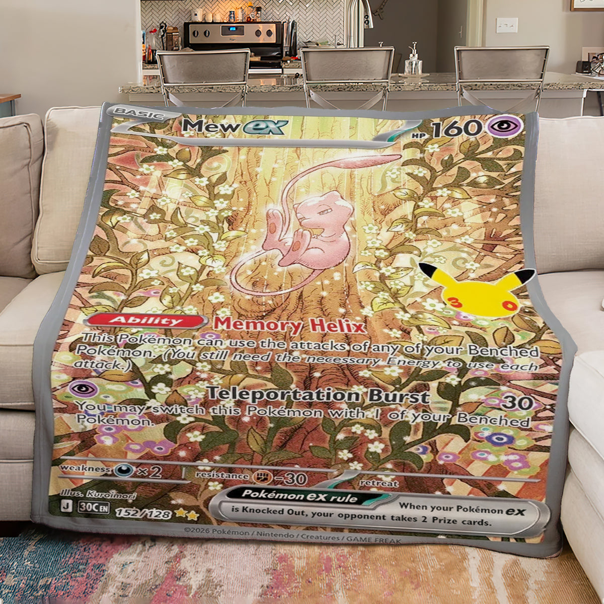 PKM 152/128 Mew Ex 30th Celebration Fleece Blanket