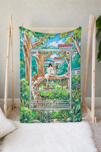 Meowth PKM Extended Artwork Pokemon Fleece Blanket