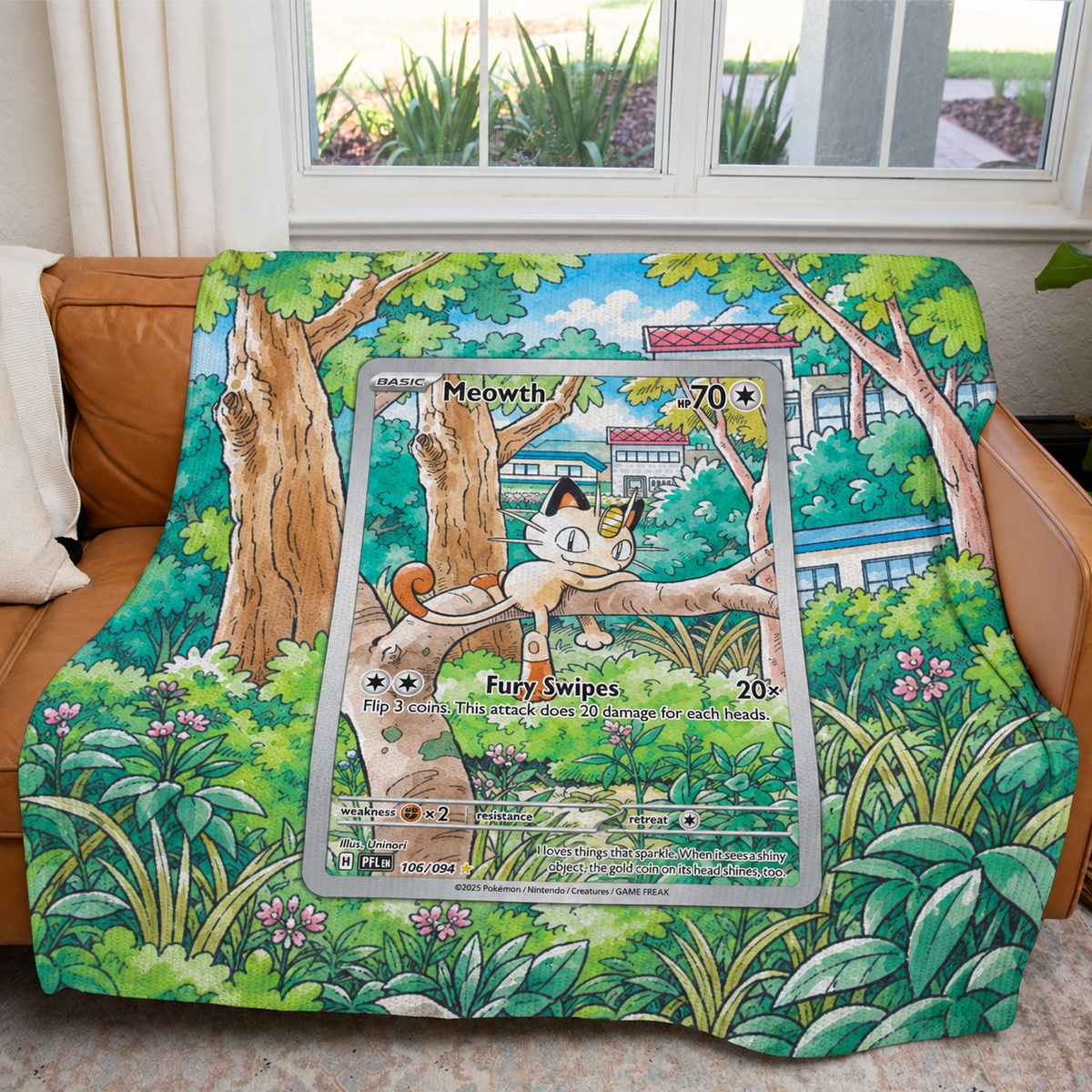 Meowth PKM Extended Artwork Pokemon Fleece Blanket