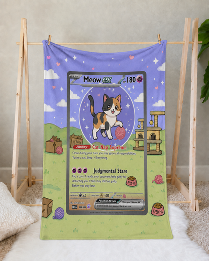 Personalized Pet Dog Cat Trading Card Extended Art Fleece Blanket – Custom Photo, Name & Detail